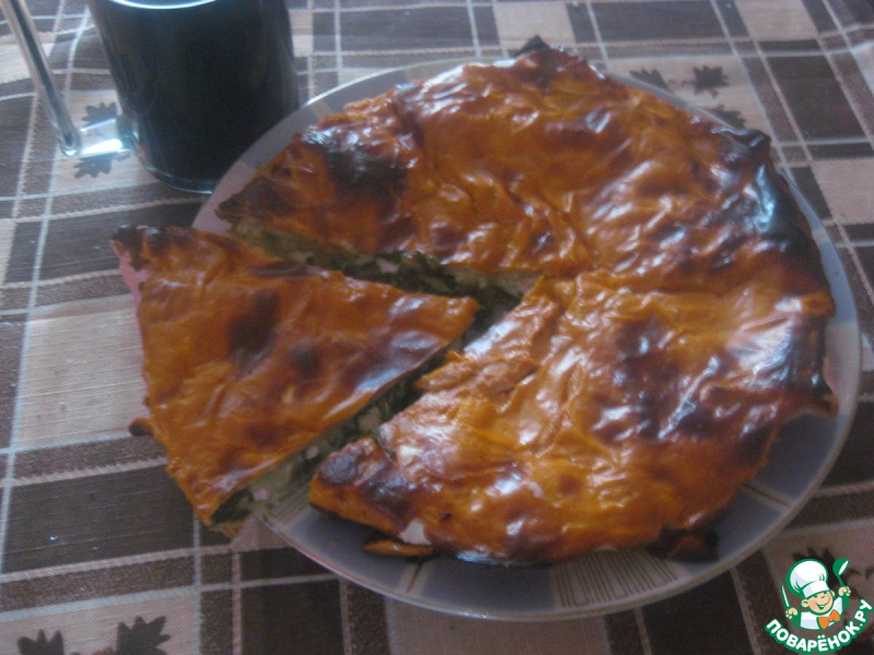 Пирог из лаваша с творогом и листовой зеленью