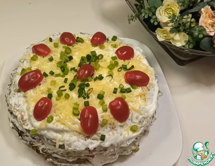 Закусочный кабачковый торт с помидорами