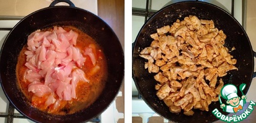 Паста с курицей под чесночно-томатным соусом