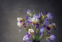 Натюрморт с ирисами в интерьере