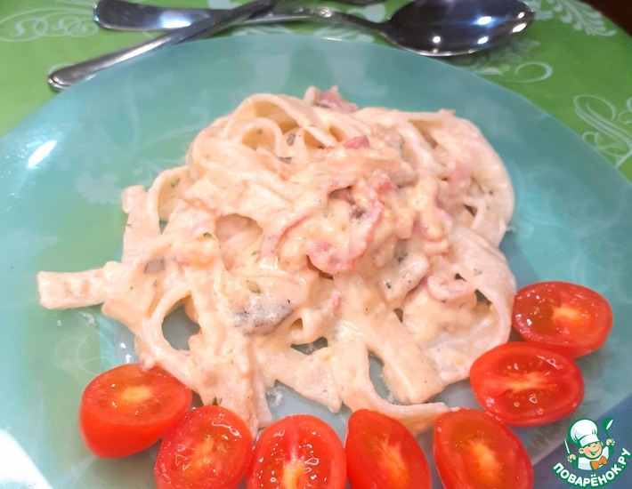 Паста карбонара с грибами