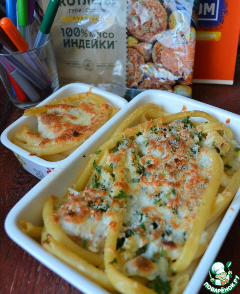 Запеканка макаронная с котлетами