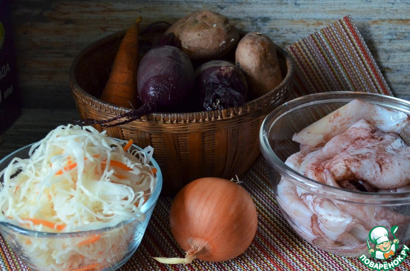 Винегрет с жареными кальмарами