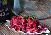 Винегрет с жареными кальмарами