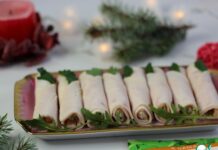 Рулетики из ветчины с сырной начинкой