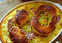 Пирог с рисом, тыквой и колбасой