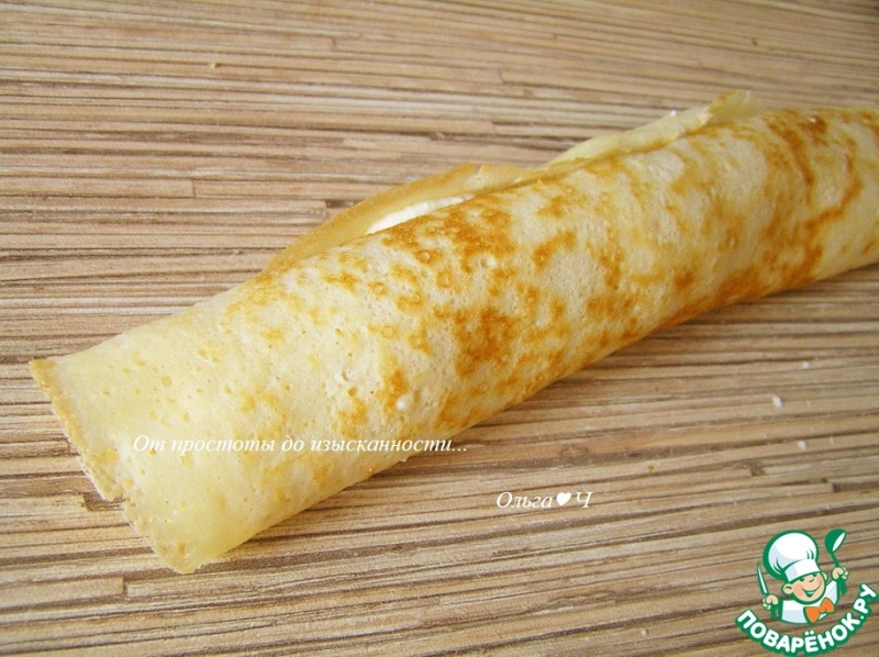 Блинчики с творогом, запеченные в сливках