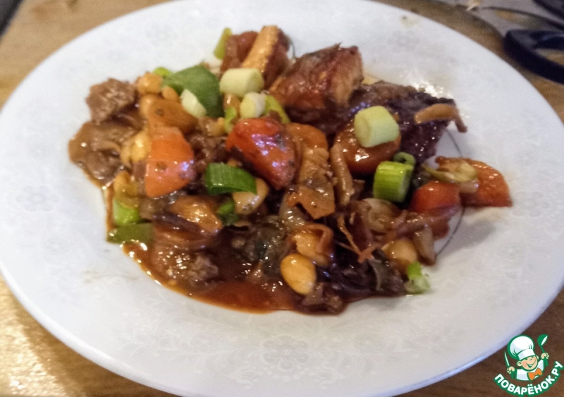 Шиитаке с сыром панир и арахисом