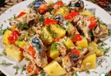 Скумбрия с картофелем в рукаве
