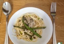 Лимонное тальятелле со спаржей и горошком