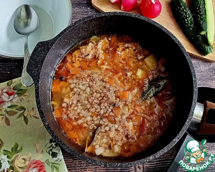 Гречневый суп с тушёнкой "Походный"