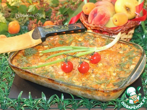 Индейка с грибами на овощной подушке