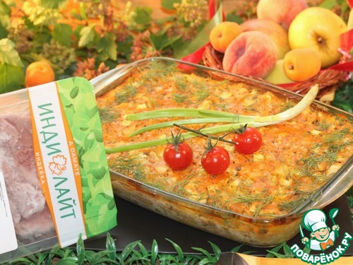 Индейка с грибами на овощной подушке