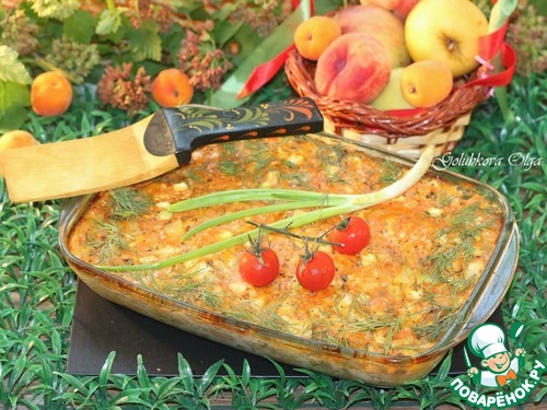 Индейка с грибами на овощной подушке