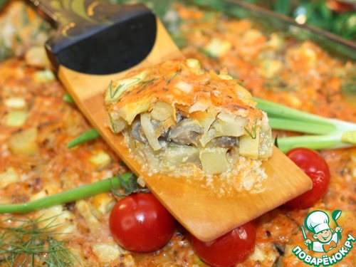 Индейка с грибами на овощной подушке