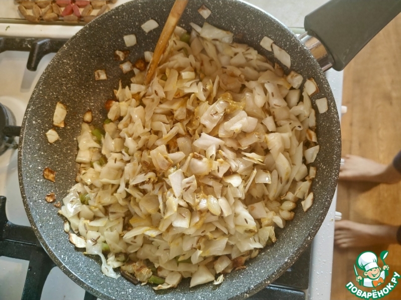 Жареная капуста с горчицей и гарлупой